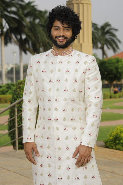 Irenic White Designer Sherwani by Hilo Design