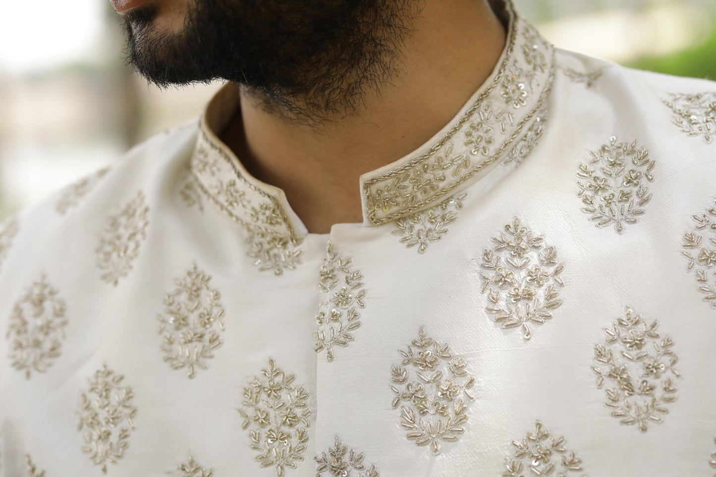 Iysian-Silver Designer Sherwani by Hilo Design