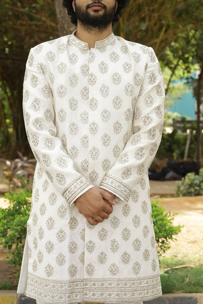 Iysian-Silver Designer Sherwani by Hilo Design