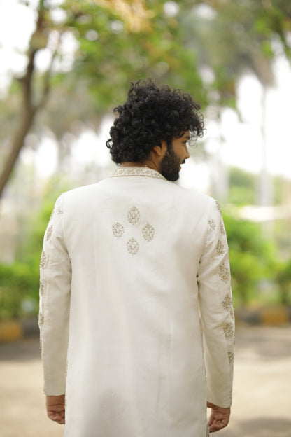 Iysian-Silver Designer Sherwani by Hilo Design