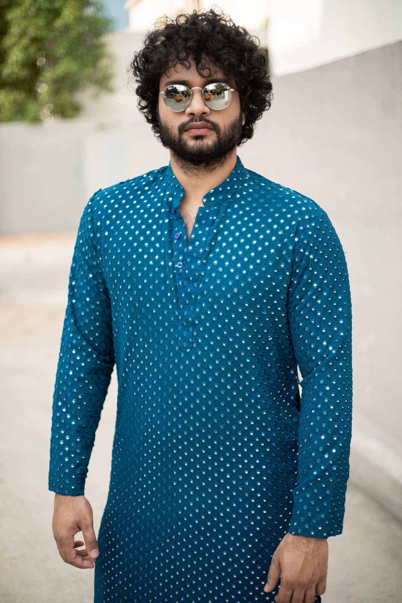 Teal Blue Mirror Designer Men's Kurta from movie DJ Tillu by Hilo Design
