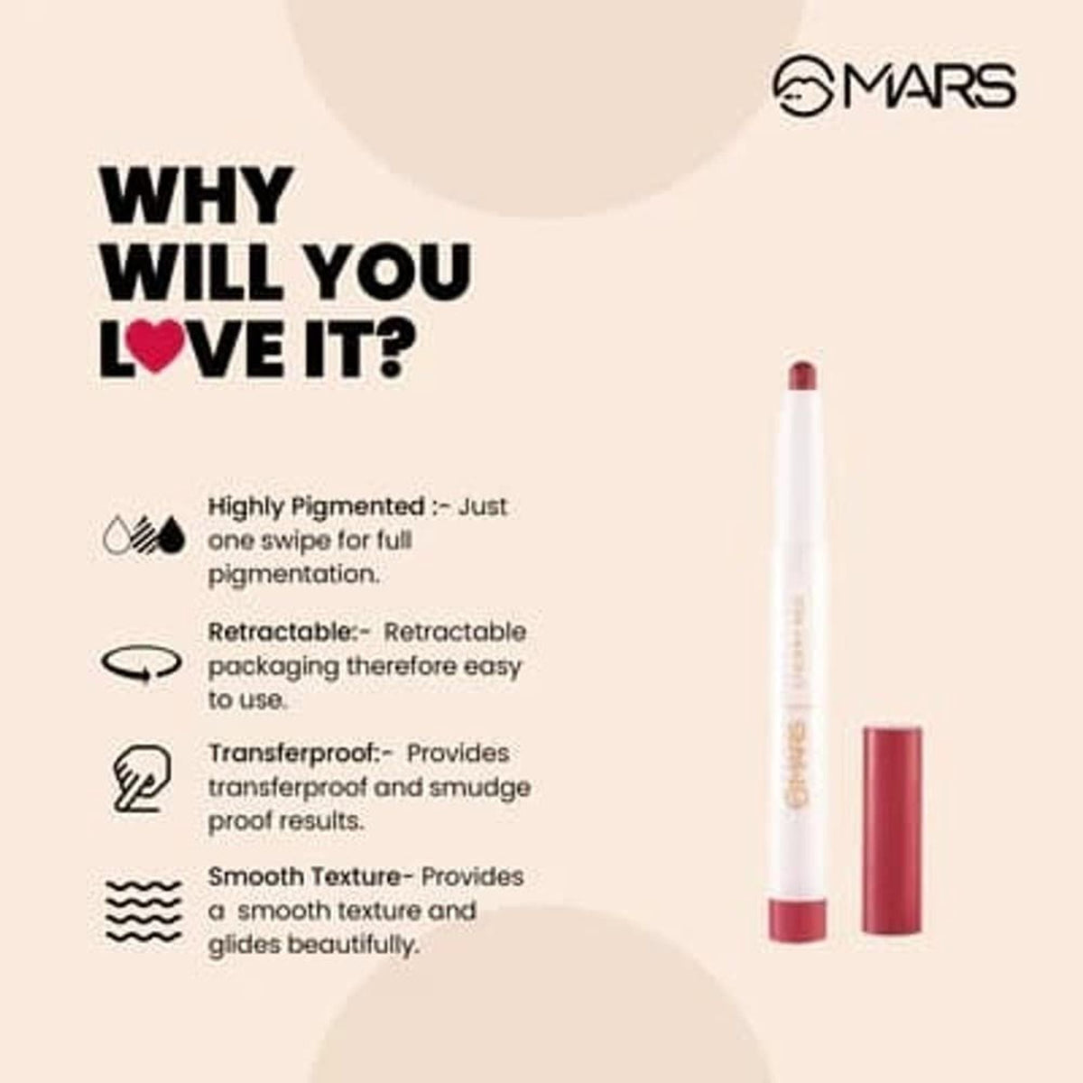 MARS Cosmetics Retractable Poppins Lipstick - Pink Attack