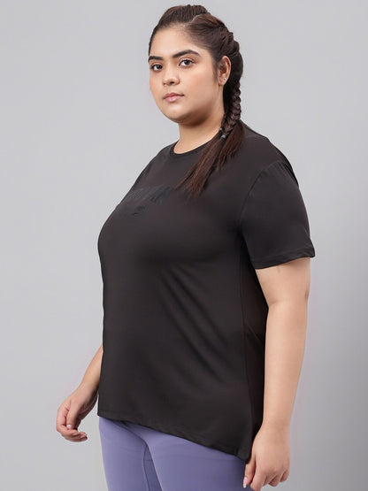 MKH Plus Size Typography Printed Drop Shoulder Sleeves Relaxed Fit Dri-FIT Sports T-Shirt