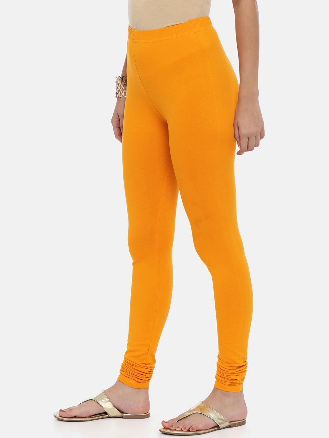 Souchii Mustard Yellow Solid Slim-Fit Churidar-Length Leggings