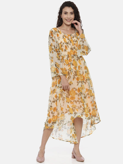 Souchii Women Cream-Coloured Floral Printed A-Line Dress