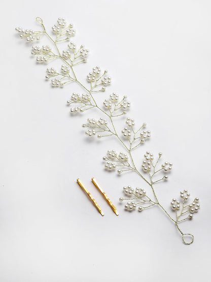 Panash Women Gold-Toned & White Beaded Tiara