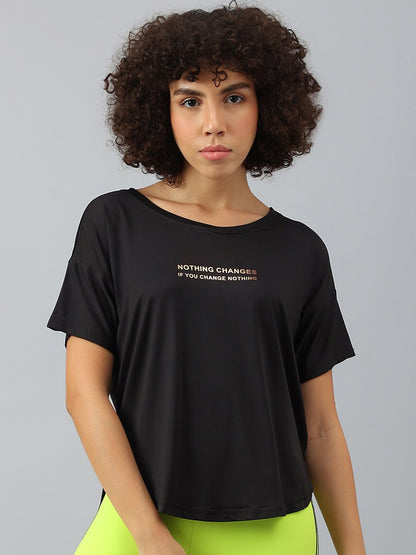 MKH Women Typography Printed Dri-FIT Sports T-shirt