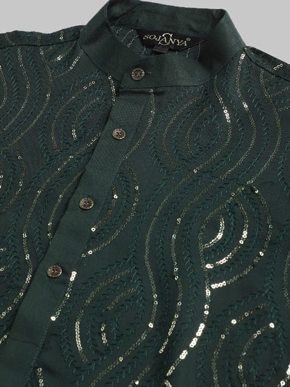 Sojanya Band Collar Sequined Pure Cotton Kurta