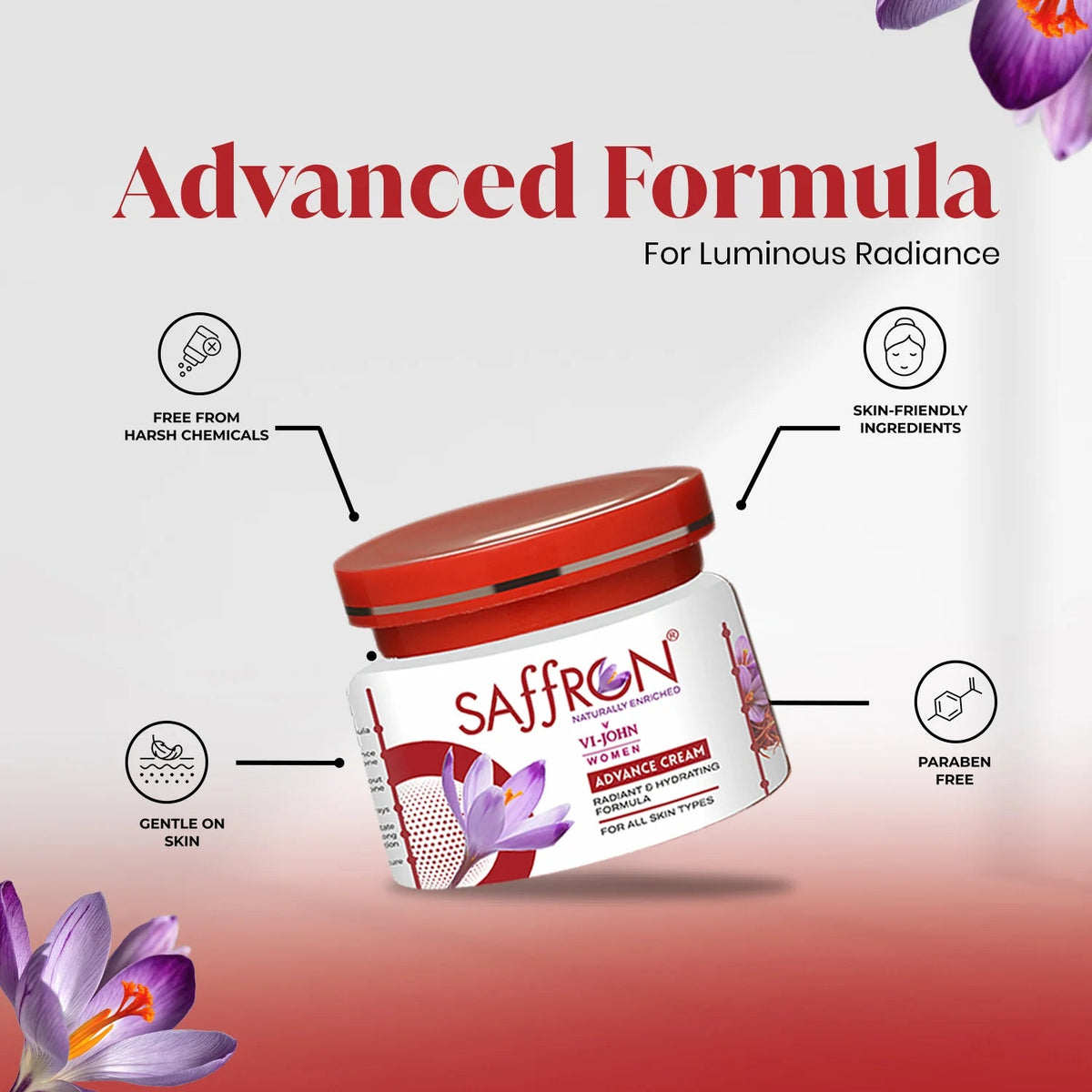VI-JOHN Women Saffron Advance Skin Fairness Cream with Vitamin E & Mulberry Extracts
