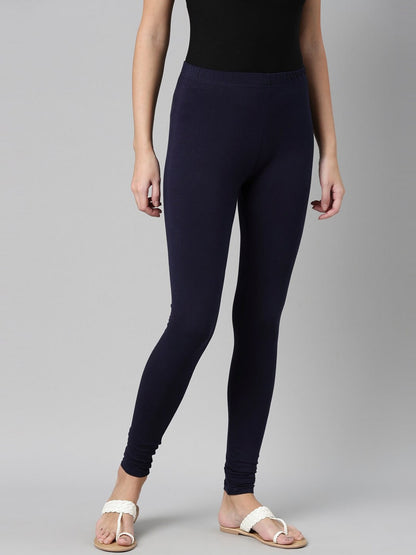 Souchii Navy Blue Solid Churidar Length Leggings