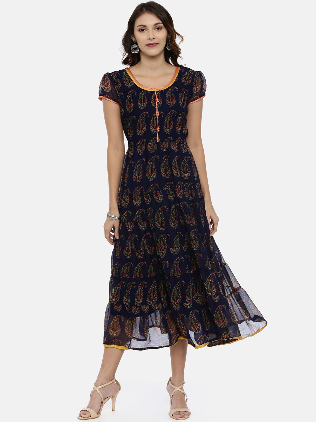 Souchii Women Navy Blue Printed Fit And Flare Dress