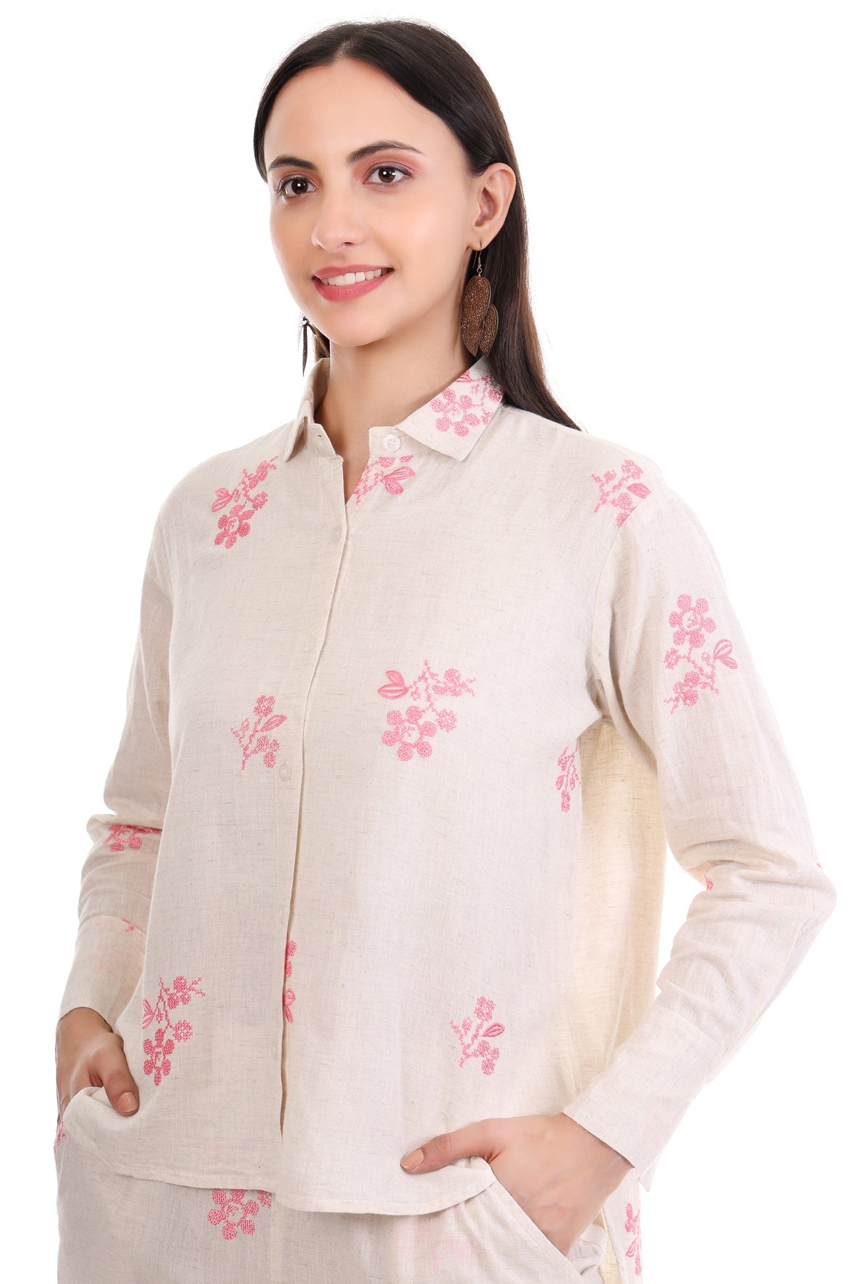 Jaitra Apparels Off White Embroidered Premium Pure Cotton Co-Ord Set For Women