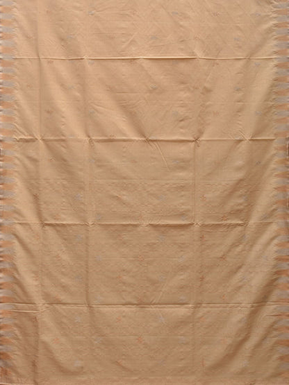 Beige Khadi Cotton Handloom Saree with Temple Border Design - Global Threads