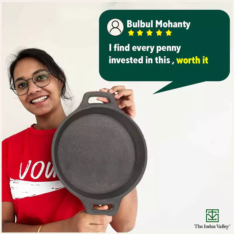 The Indus Valley CASTrong Cast Iron Fish Fry Pan, Pre-seasoned, Nonstick, 100% Pure, Toxin-free, Induction, 22.4/25cm, 1.5kg/2kg