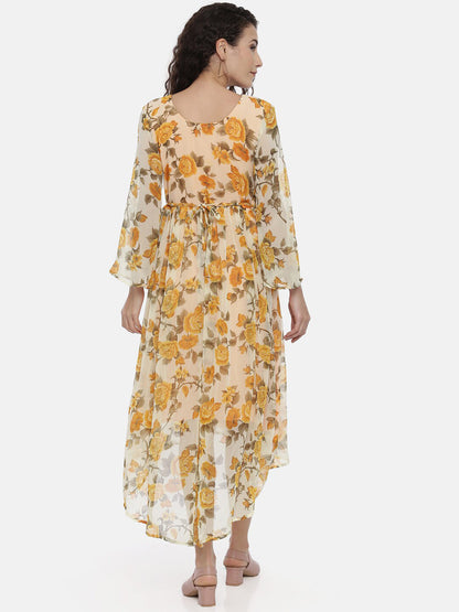 Souchii Women Cream-Coloured Floral Printed A-Line Dress