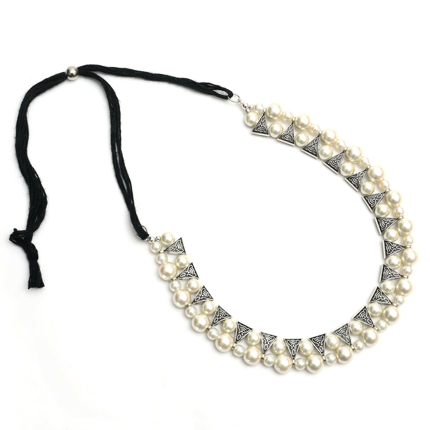 Mominos Fashion Johar Kamal Silver-Plated Brass Finish Pearls Work Choker For Women (White)