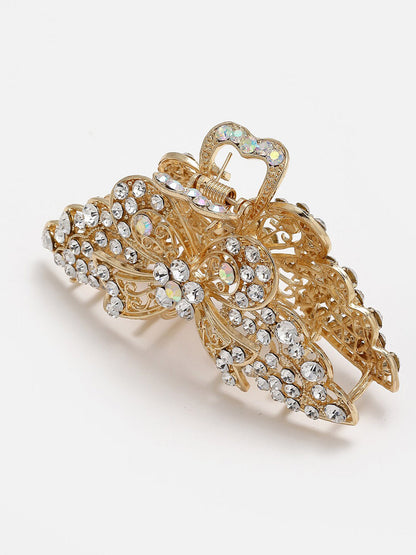 Panash Women Gold-Toned & White Embellished Claw Clip