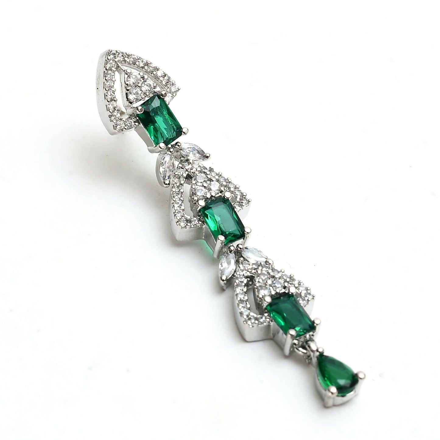 Mominos Fashion Johar Kamal Silver-Plated American Diamond Green Choker Set