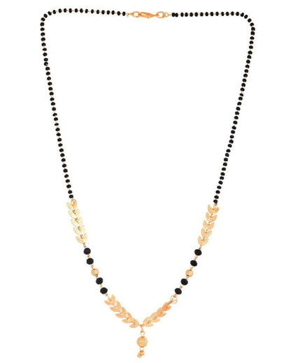 VOJ Gold-Polished Leaf Design Beaded Chain Mangalsutra