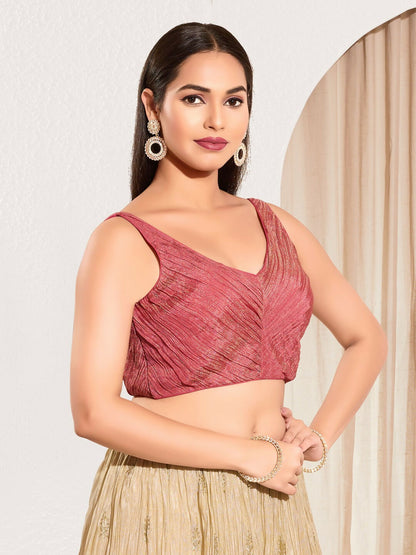 Joban Fashion Onion Pink Tissue Padded Blouse With Sweetheart Neck Sleeveless