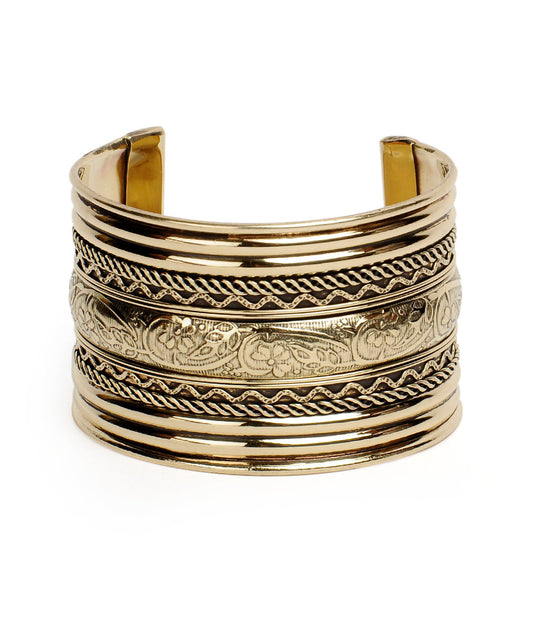 Brass Alloy Classic Engraved Gold Cuff Bangle - The Pari