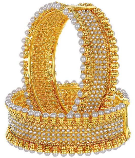 Gold-Polished Alloy Pearl Studded Designer Screw Bangle Set - The Pari
