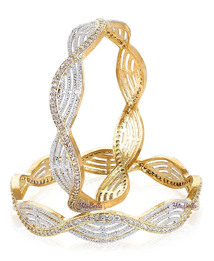 Gold-Polished Alloy Spiral Design American Diamond Bangles - The Pari