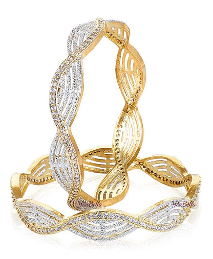 Gold-Polished Alloy Spiral Design American Diamond Bangles - The Pari