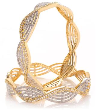 Gold-Polished Alloy Spiral Design American Diamond Bangles - The Pari