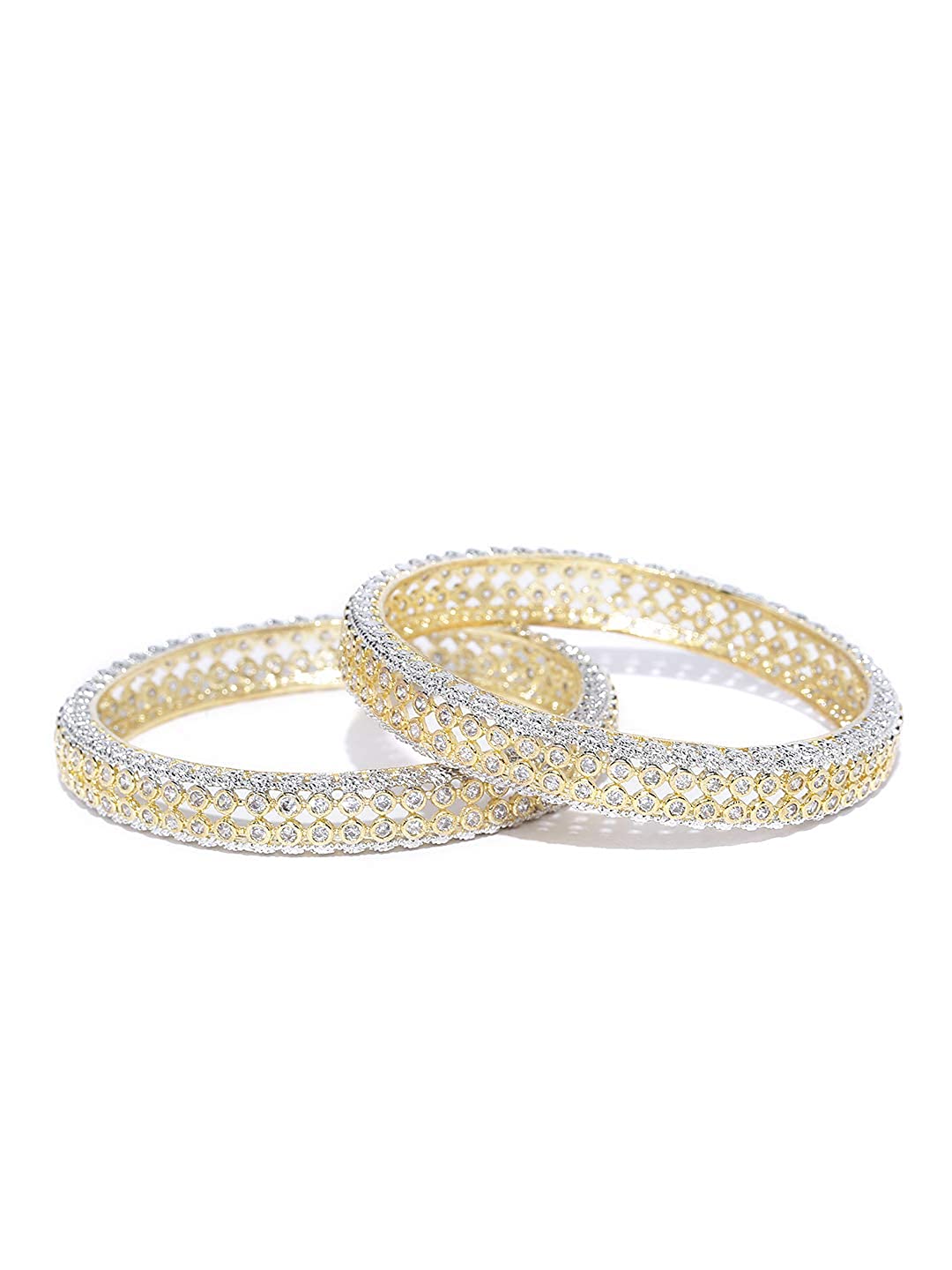 Gold-Polished Alloy Elagant Design American Diamond Bangle Set - The Pari