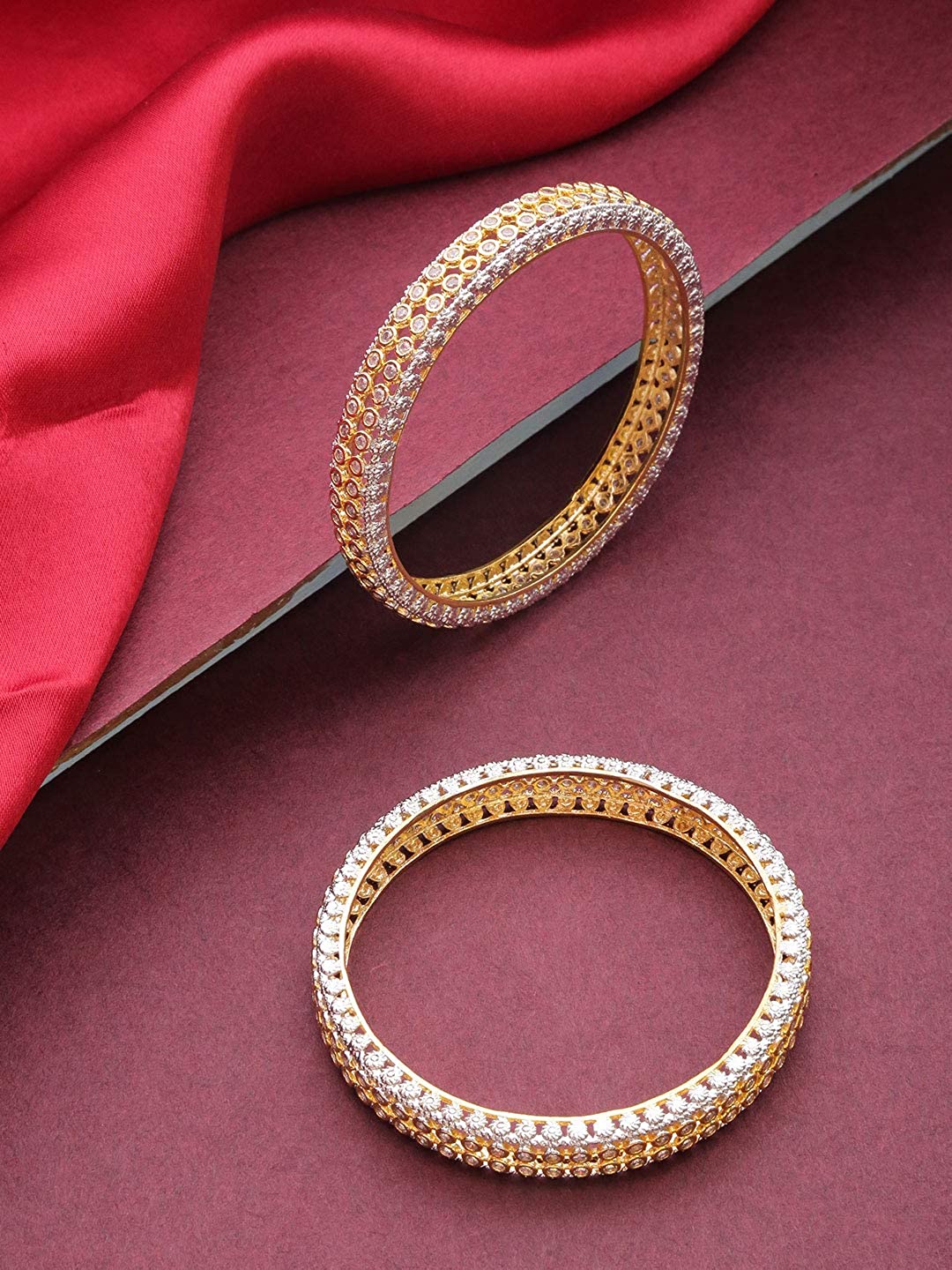 Gold-Polished Alloy Elagant Design American Diamond Bangle Set - The Pari