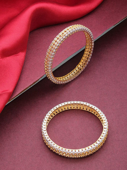 Gold-Polished Alloy Elagant Design American Diamond Bangle Set - The Pari