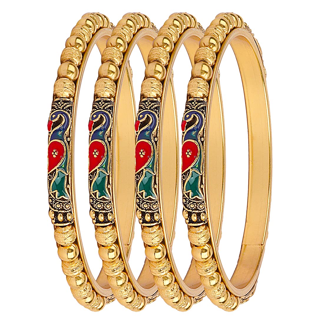 Gold-Polished Alloy Peacock Design Set Of 4 Bangles - The Pari