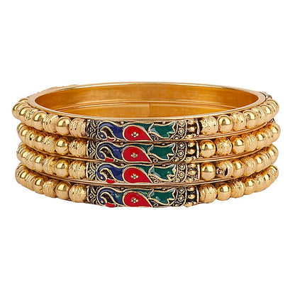 Gold-Polished Alloy Peacock Design Set Of 4 Bangles - The Pari