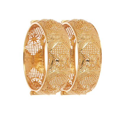 Gold-Polished Alloy Filigree Work Broad Bangles - The Pari
