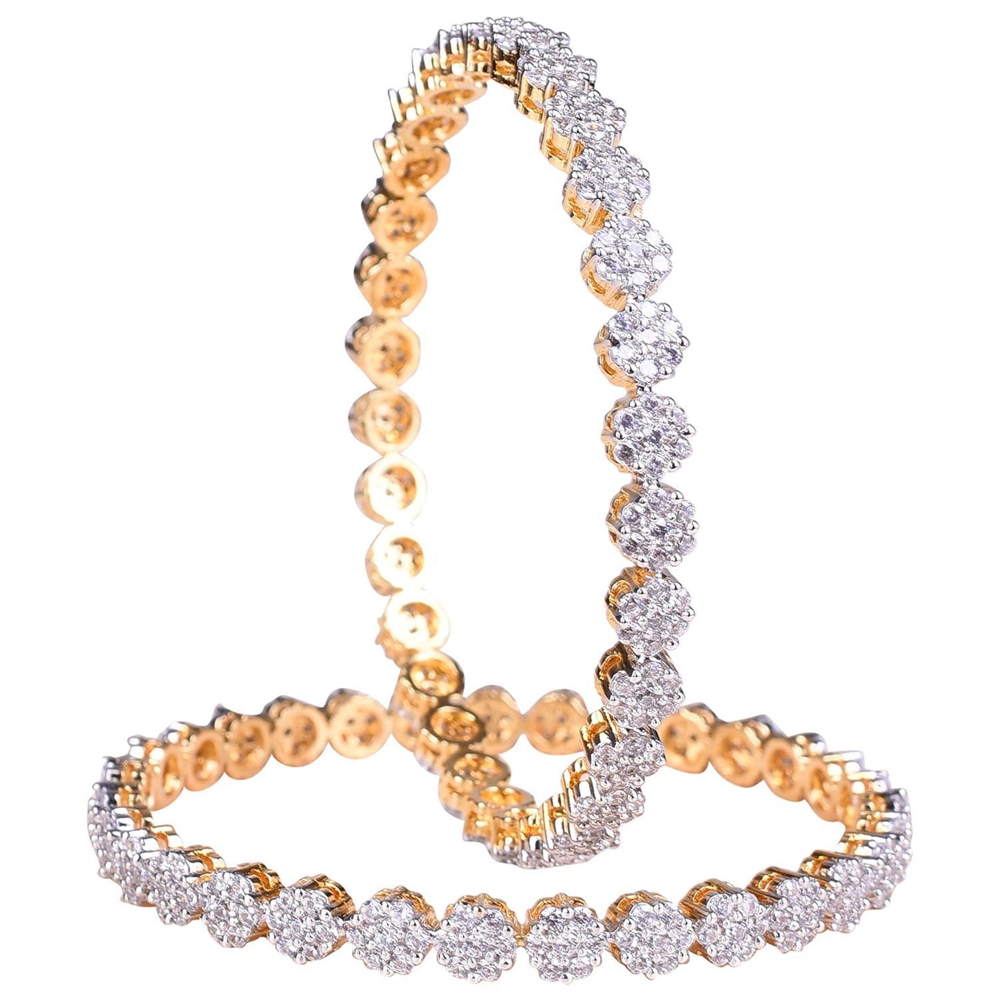 Gold-Polished Alloy Thin Flower American Diamond Bangle Set - The Pari