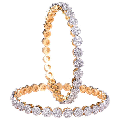 Gold-Polished Alloy Thin Flower American Diamond Bangle Set - The Pari