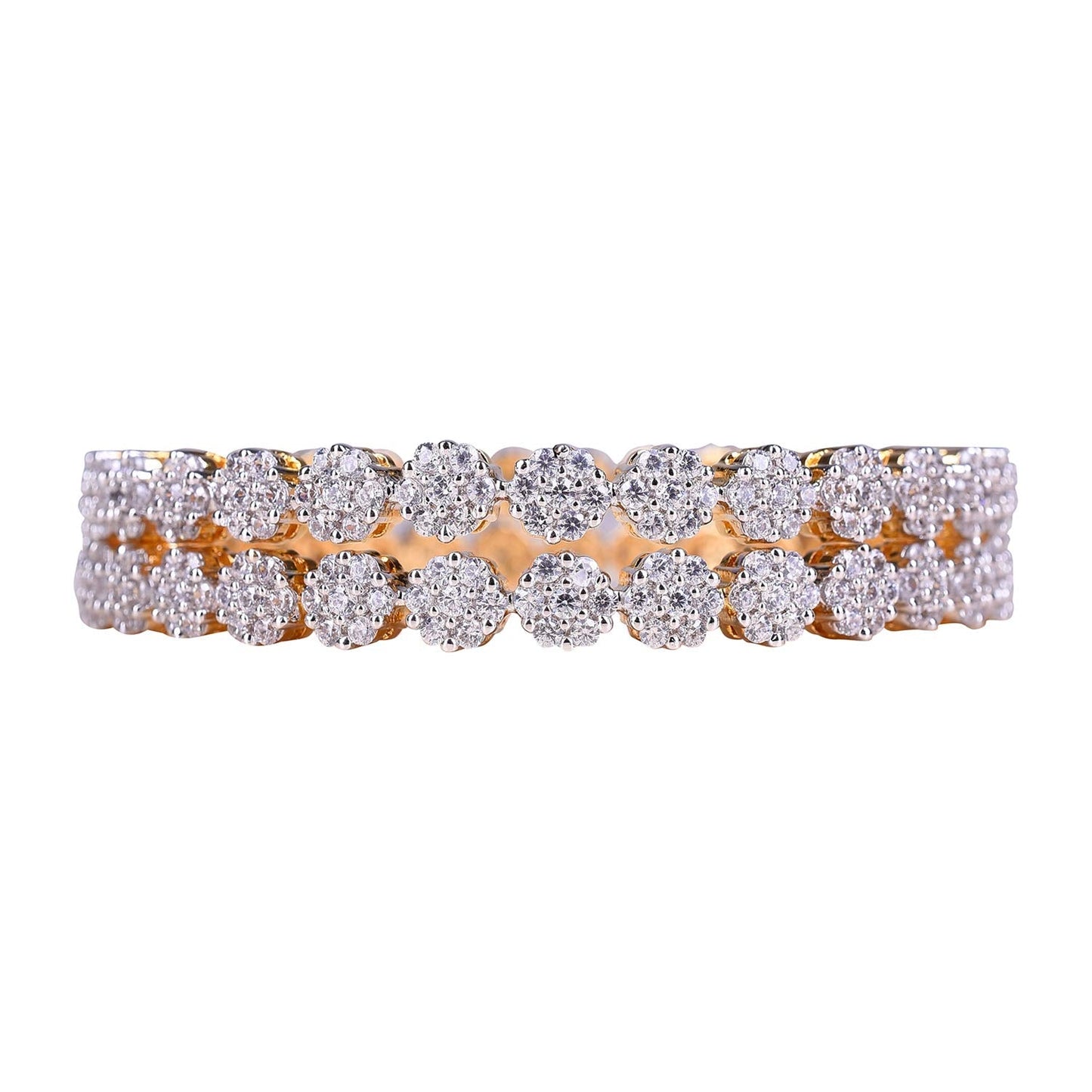 Gold-Polished Alloy Thin Flower American Diamond Bangle Set - The Pari