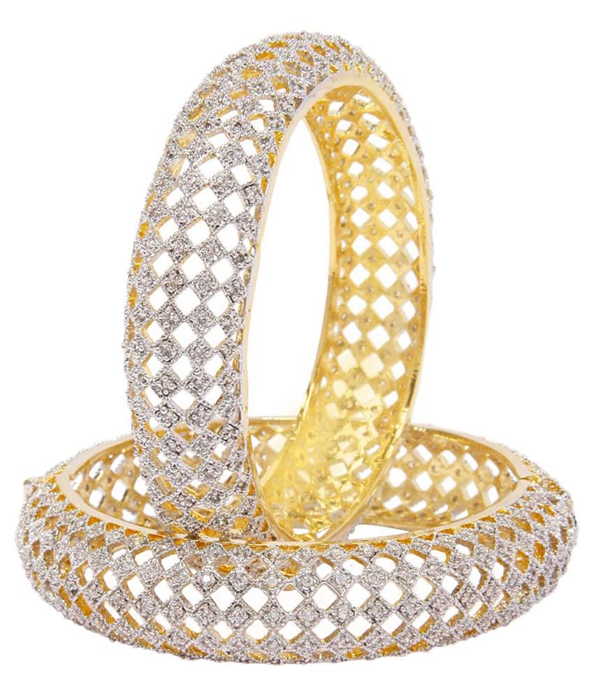 Gold-Polished Alloy Intricate Work American Diamond Bangle Set - The Pari