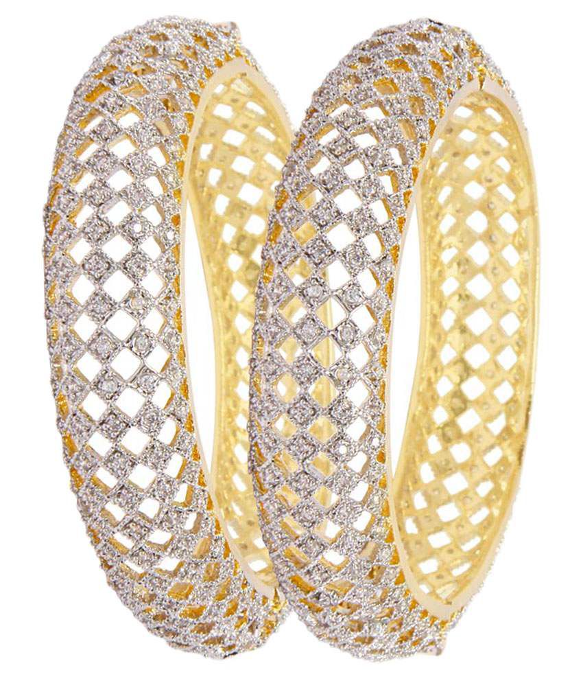 Gold-Polished Alloy Intricate Work American Diamond Bangle Set - The Pari