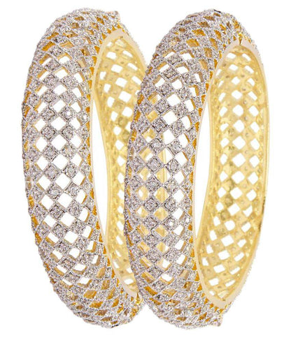 Gold-Polished Alloy Intricate Work American Diamond Bangle Set - The Pari