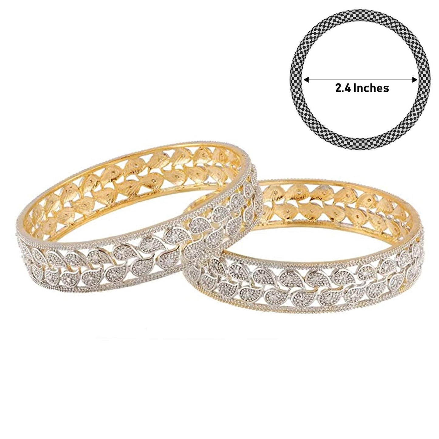 Gold-Polished Alloy Broad Leaf Design American Diamond Bangles - The Pari