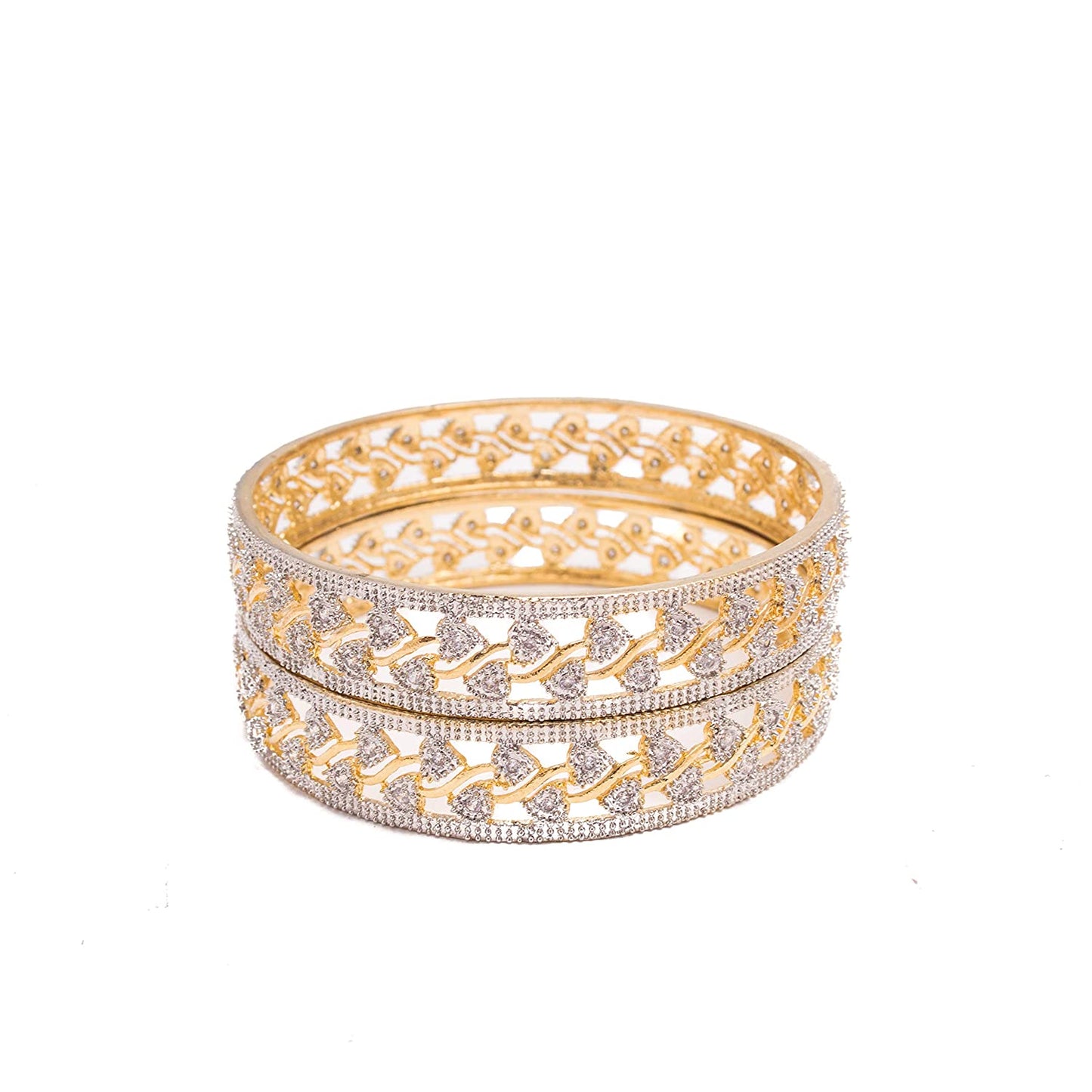 Gold-Polished Alloy Designer American Diamond Bangle Set - The Pari