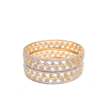 Gold-Polished Alloy Designer American Diamond Bangle Set - The Pari