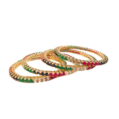 Gold-Polished Alloy Multicolour Set Of 4 American Diamond Bangles - The Pari