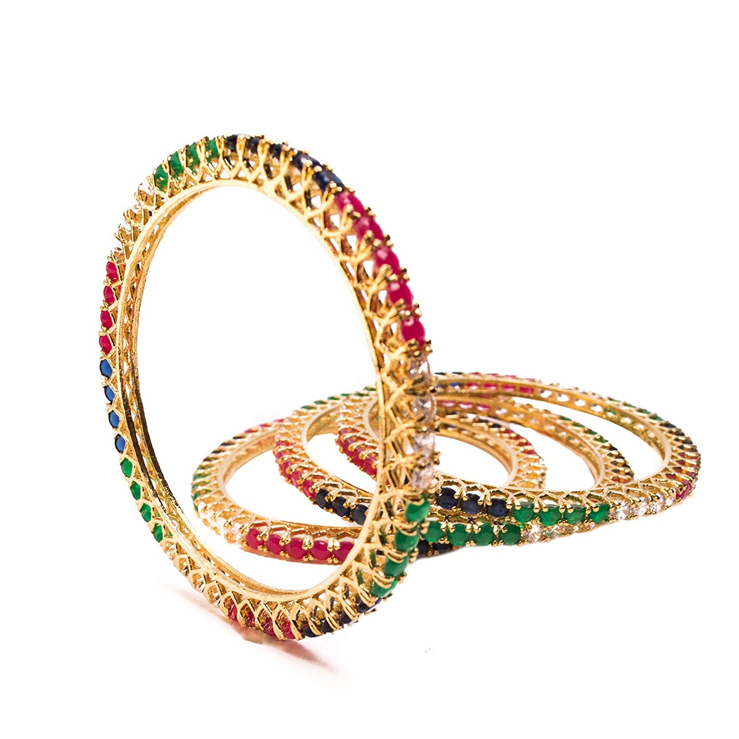 Gold-Polished Alloy Multicolour Set Of 4 American Diamond Bangles - The Pari