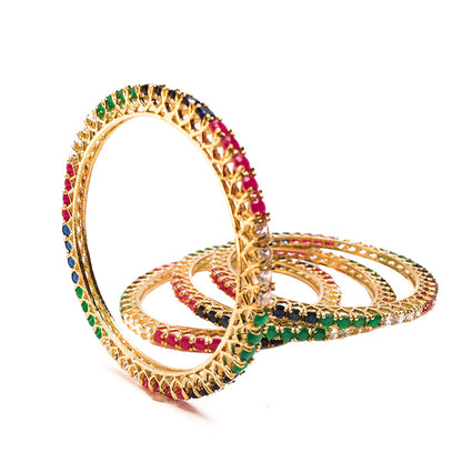 Gold-Polished Alloy Multicolour Set Of 4 American Diamond Bangles - The Pari
