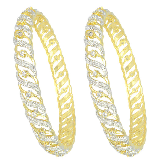 Gold-Polished Alloy Designer American Diamond Bangle Set - The Pari