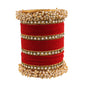Gold-Polished Alloy Red Velvet Bangle Set With Pearl Bangle - The Pari