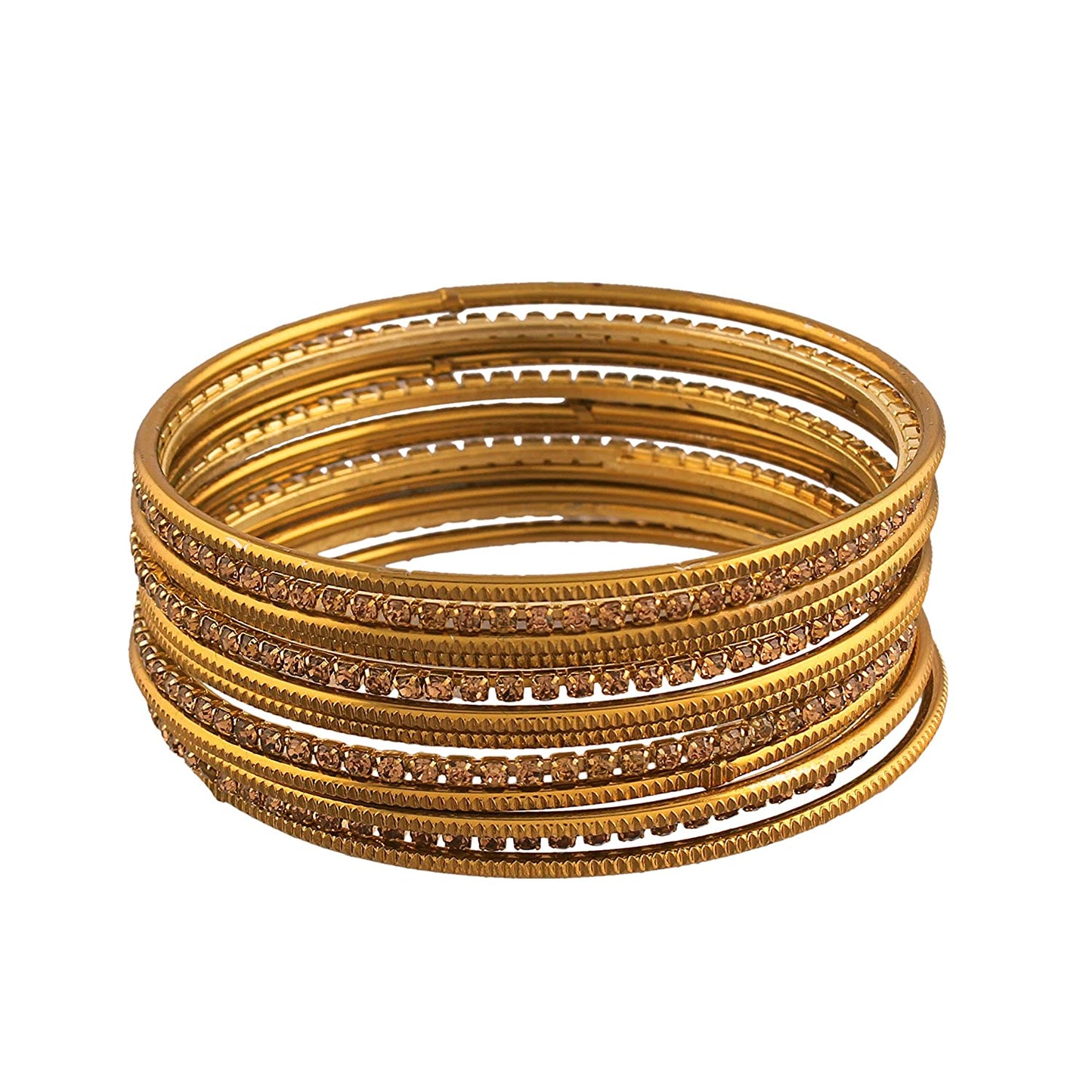 Gold-Polished Alloy Set Of 12 Gold Metal Bangles - The Pari